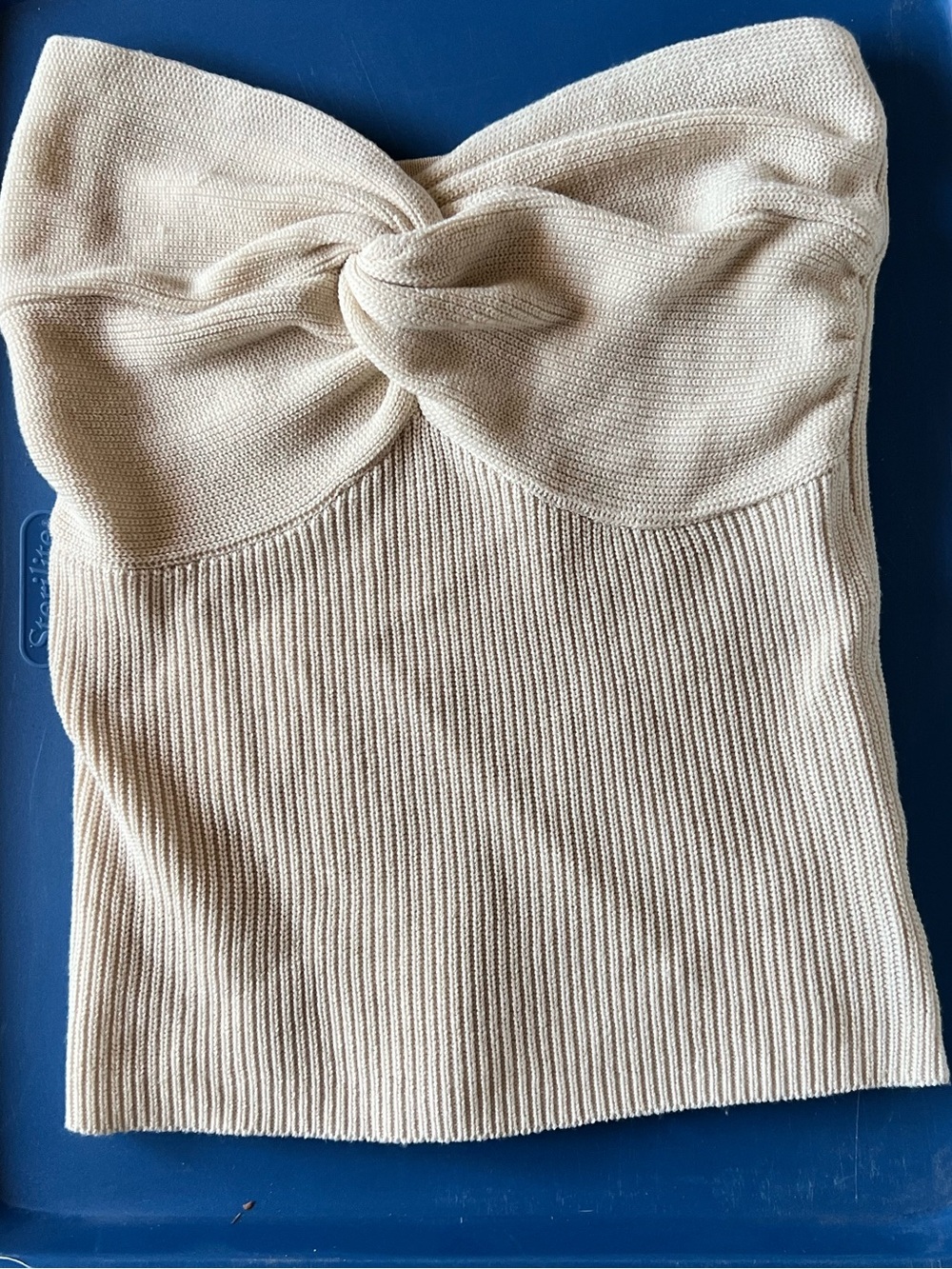Strapless Twist Front Knit Tube Top- Cream